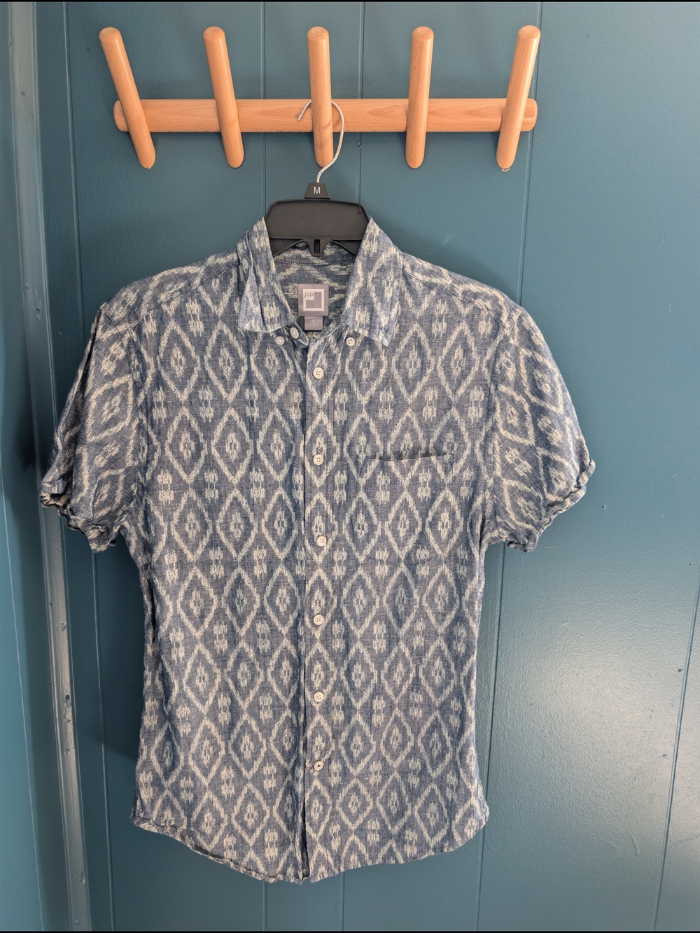 jcpenney Blue and White Short-Sleeve Button-Down Shirt